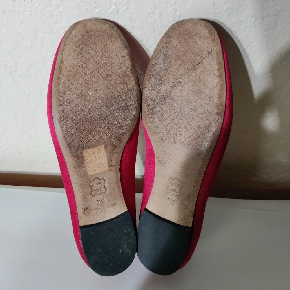 Tory Burch Red Satin Crystal Embellished Logo Loafers Smoking Flats